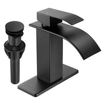 Brushed Waterfall Bathroom Faucet Single Handle 1 3 Hole Sink Deck Plate Pop Up Drain