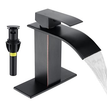 Brushed Waterfall Bathroom Faucet Single Handle 1 3 Hole Sink Deck Plate Pop Up Drain