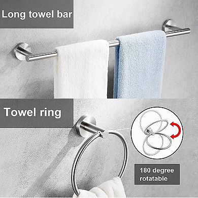 5 Pieces Brushed Bathroom Hardware Set SUS304 Stainless Steel 24 Inch Towel Bar Wall Mounted