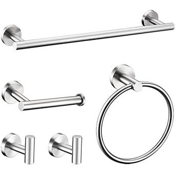 5 pc Brushed Bathroom Hardware Set SUS304 Stainless Steel 24 Inch Towel Bar Wall Mounted