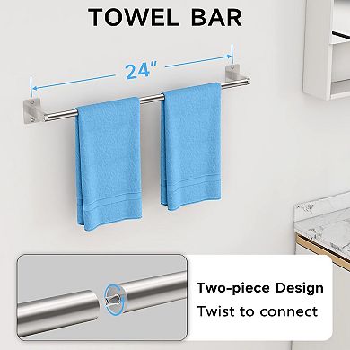 20 Pieces Bathroom Hardware Set Wall Mounted Towel Bar Ring Hook Toilet Paper Holder