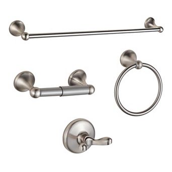 Bathroom Accessory Set Brushed Nickel Adjustable Towel Bar 4 pc Wall Mounted
