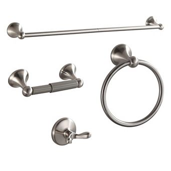 Bathroom Accessory Set Brushed Nickel Adjustable Towel Bar 4 pc Wall Mounted