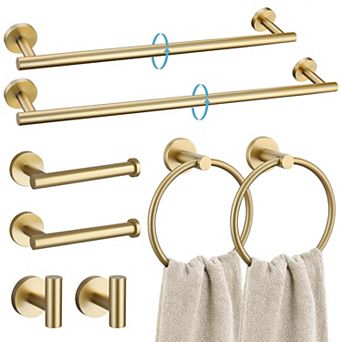 Brushed 8 pc Bathroom Hardware Set Stainless Steel 24 Inch 20 Inch Towel Bar Round Wall Mounted