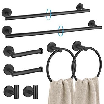 Brushed 8 pc Bathroom Hardware Set Stainless Steel 24 Inch 20 Inch Towel Bar Round Wall Mounted