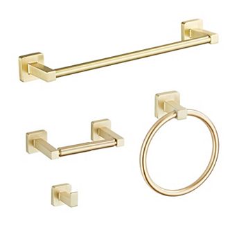 Brushed Bathroom Hardware Set 4 pc Stainless Steel Wall Mounted Towel Bar Ring Hook Paper Holder