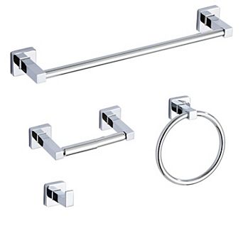 Brushed Bathroom Hardware Set 4 pc Stainless Steel Wall Mounted Towel Bar Ring Hook Paper Holder