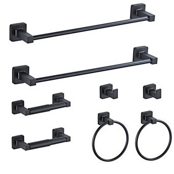 Brushed Bathroom Hardware Set 4 pc Stainless Steel Wall Mounted Towel Bar Ring Hook Paper Holder