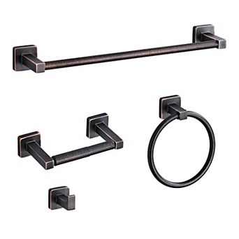 Brushed Bathroom Hardware Set 4 pc Stainless Steel Wall Mounted Towel Bar Ring Hook Paper Holder