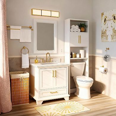 4 Piece Antique Brass Bathroom Hardware Set Adjustable 16 to 27 Inch Solid Wall Mounted