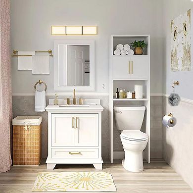 4 Piece Antique Brass Bathroom Hardware Set Adjustable 16 to 27 Inch Solid Wall Mounted