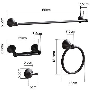 Bathroom Hardware Set Brushed Adjustable Towel Bar 8 Pieces Wall Mount