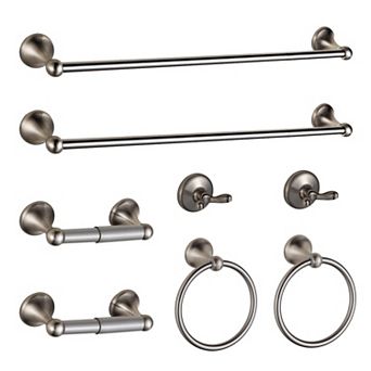 Bathroom Hardware Set Brushed Adjustable Towel Bar 8 pc Wall Mount
