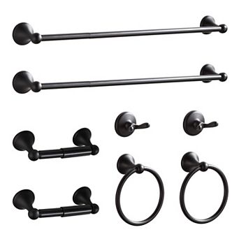 Bathroom Hardware Set Brushed Adjustable Towel Bar 8 pc Wall Mount