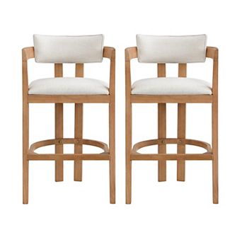 Christopher Knight Home Wooden Bar Stool with Curved Backrest & Upholstered Seat Set of 2