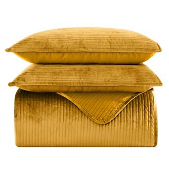 Elegant Comfort 3 pc Velvet Corduroy Stripe Quilted Bedspread Coverlet Set