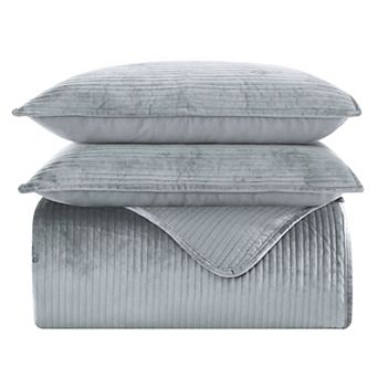 Elegant Comfort 3 pc Velvet Corduroy Stripe Quilted Bedspread Coverlet Set