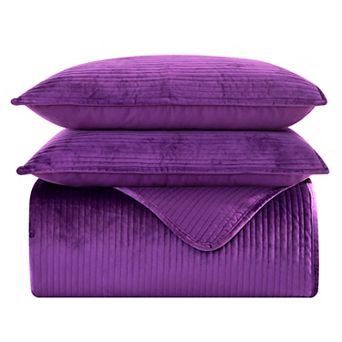 Elegant Comfort 3 pc Velvet Corduroy Stripe Quilted Bedspread Coverlet Set