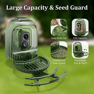 Coolfly x HiXX - 4MP Smart Bird Camera with Solar Night Light and Rotating Tray - 2.5K HD