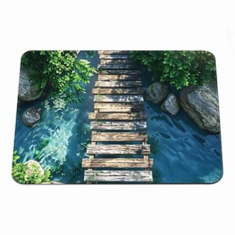 Wooden Bridge Clear Stream Nature Floor Mat 3D Landscape Entryway Rug