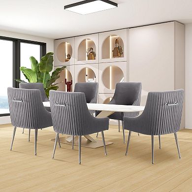 SEYNAR Modern Velvet Pleated Finish Back Dining Chairs with Rear Handle
