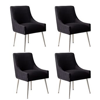 SEYNAR Modern Velvet Pleated Finish Back Dining Chairs with Rear Handle