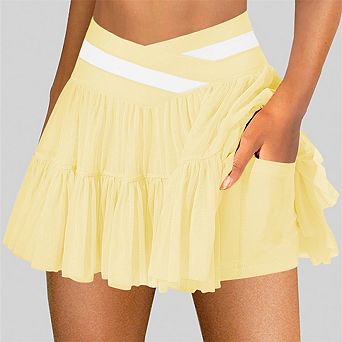 Women's Skort,Anti-Exposure High-Waist Color-Block Mesh Pleated Skirt,Ballet Mini Skirt,High Stretch
