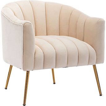 SEYNAR Modern Velvet Accent Chair,Round Upholstered Barrel Chair for Living Room