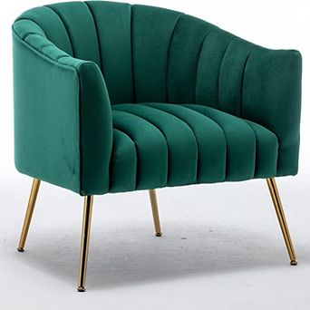 SEYNAR Modern Velvet Accent Chair,Round Upholstered Barrel Chair for Living Room