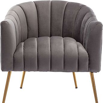 SEYNAR Modern Velvet Accent Chair,Round Upholstered Barrel Chair for Living Room