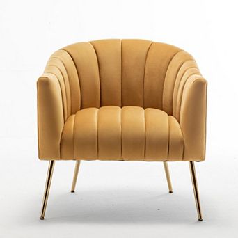 SEYNAR Modern Velvet Accent Chair,Round Upholstered Barrel Chair for Living Room