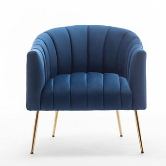 SEYNAR Modern Velvet Accent Chair,Round Upholstered Barrel Chair for Living Room