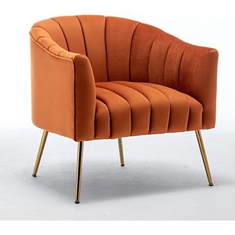 SEYNAR Modern Velvet Accent Chair,Round Upholstered Barrel Chair for Living Room
