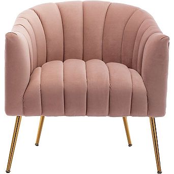 SEYNAR Modern Velvet Accent Chair,Round Upholstered Barrel Chair for Living Room