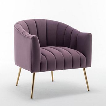 SEYNAR Modern Velvet Accent Chair,Round Upholstered Barrel Chair for Living Room