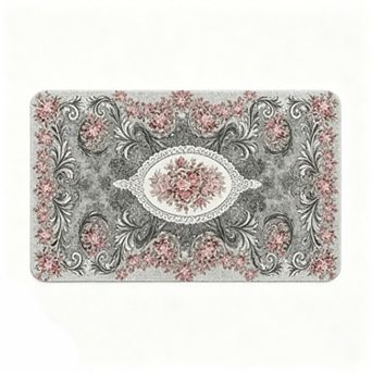 Vintage Lace Rose Pattern Floor Mat Elegant Ornate Indoor Decor Rug