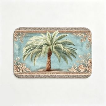 Vintage Palm Tree Floor Mat Tropical Coastal Light Tone Doormat