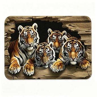 Tiger in the Stone Crack Floor Mat 3D Broken Wall Animal Novelty Rug