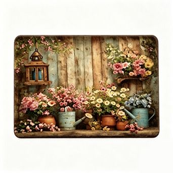 Vintage Garden Pot Flower Floor Mat Farmhouse Gardener Entry Rug