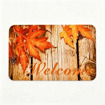 Wood Maple Leaf Welcome Floor Mat Rustic Autumn Farmhouse Doormat