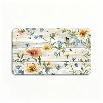 Vintage Wooden Plank Wildflower Floor Mat Non-Slip Indoor Entrance Rug