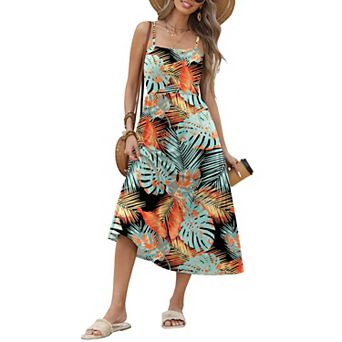 Zeagoo Sundress for Women Summer Casual Boho Dress Spaghetti Strap Square Neck Flowy Midi Dresses