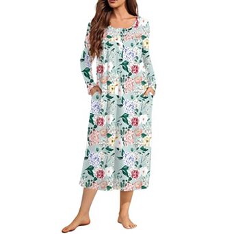 Ekouaer Womens Nightgown Full Length Sleepshirts Spring Nighty Long Lounge Dress House Dress