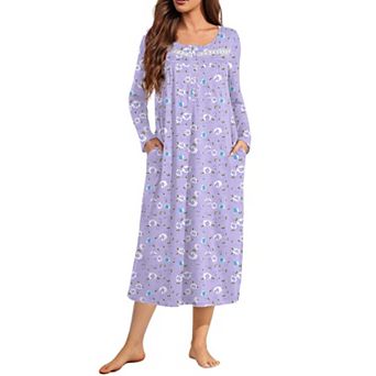 Ekouaer Womens Nightgown Full Length Sleepshirts Spring Nighty Long Lounge Dress House Dress