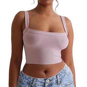 Women's Ribbed Knit Square Neck Crop Tank Top, Form-Fitting Sleeveless Cami