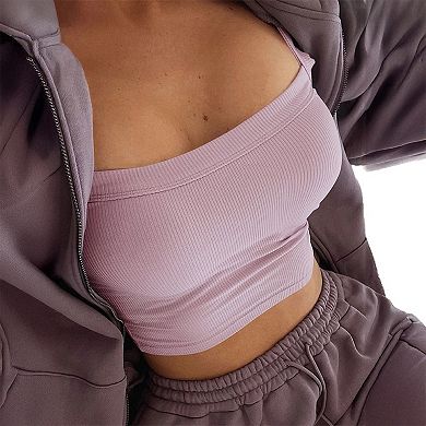 Women's Ribbed Knit Square Neck Crop Tank Top, Form-Fitting Sleeveless Cami