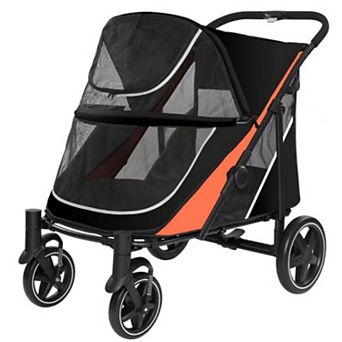Foldable All-Terrain Pet Stroller with Weather Cover, Dual Entry Design Lightweight Dog Cat Cart