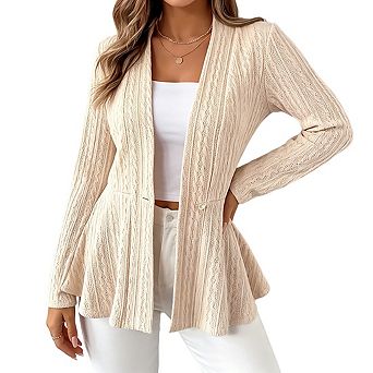 Womens Cable Knit Peplum Blazer V Neckline Single Button Casual Jackets Top