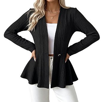 Womens Cable Knit Peplum Blazer V Neckline Single Button Casual Jackets Top