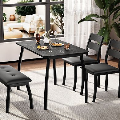 4-Piece Dining Table Set with Padded Bench and Two Chairs with Cushions, Sturdy Metal Frame